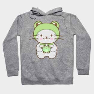 Cute cat with a frog costume Hoodie